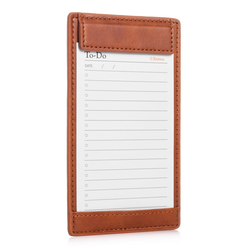 Notsu Note Card Holder | Minimalist 3x5 Inch Index Card Holder Handheld Case in Premium Brown Vegan Leather with 25 To Do List Notecards - Image 1