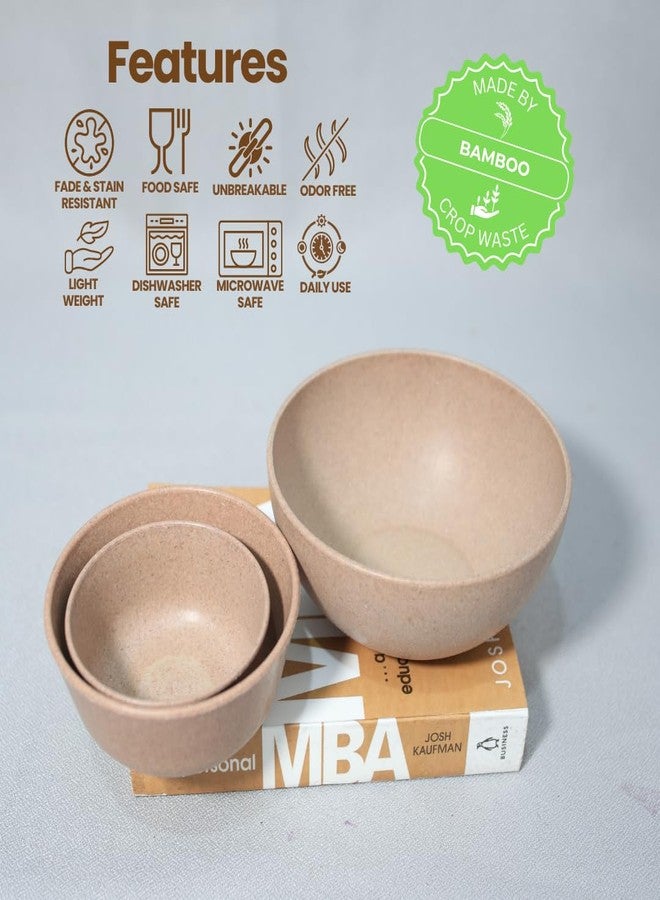 Pacing Grass Earth Friendly Bamboo Fibre Bowl Set of 3 Combo | (750ml), (300ml), (200ml) | Unbreakable | Microwave Safe Bowl | Soup Bowl | Dishwaser Safe | Serving Bowls | Dinner Bowls - Image 2
