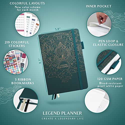 Legend Planner Legend Weekly Colorful Planner 2nd Edition – Undated Life & Work Agenda Journal for Time Management, Goal Setting, Productivity, Tasks & To Do Lists – A5 size, 5.8 ″ x 8.3″, Hardcover – Dark Teal - Image 2
