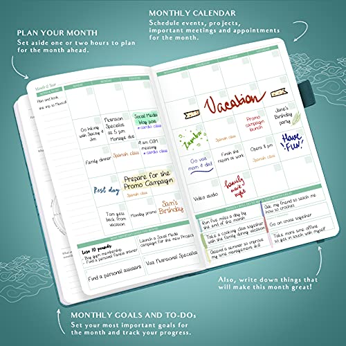 Legend Planner Legend Weekly Colorful Planner 2nd Edition – Undated Life & Work Agenda Journal for Time Management, Goal Setting, Productivity, Tasks & To Do Lists – A5 size, 5.8 ″ x 8.3″, Hardcover – Dark Teal - Image 4