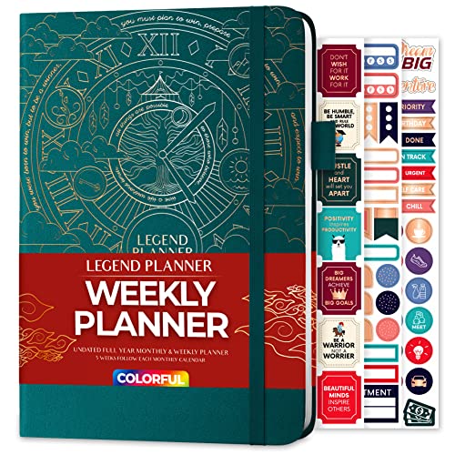 Legend Planner Legend Weekly Colorful Planner 2nd Edition – Undated Life & Work Agenda Journal for Time Management, Goal Setting, Productivity, Tasks & To Do Lists – A5 size, 5.8 ″ x 8.3″, Hardcover – Dark Teal - Image 1