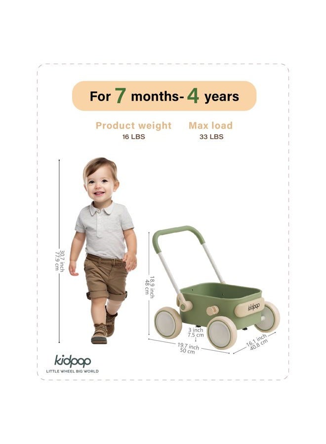 Kidpop PULA Baby Push Walker with Wheels Toddler Wagon for First Learner Baby Toys 6-12 Months, 1 Year Old Birthday Gifts, Indoors and Outdoors (Green) - Image 2