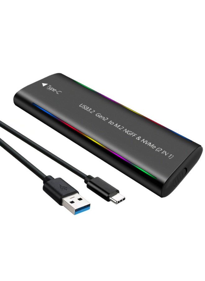 M.2 Solid State Hard Disk Box USB3.1NGFF & Nvme Protocol Horse Light Aluminum Alloy Mobile Hard Disk-Color:Nvme Single Protocol Black (ac)  - Image 2