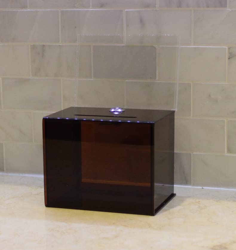 FixtureDisplays® 6.1" x 8.9" x 4.4" Acrylic Ballot Box with Lock, 6 x 4 Sign Holder - Amber 19215 - Image 3