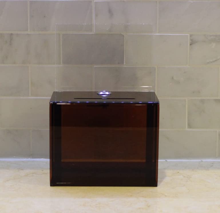 FixtureDisplays® 6.1" x 8.9" x 4.4" Acrylic Ballot Box with Lock, 6 x 4 Sign Holder - Amber 19215 - Image 4