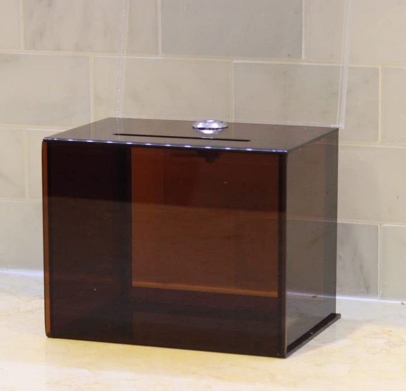 FixtureDisplays® 6.1" x 8.9" x 4.4" Acrylic Ballot Box with Lock, 6 x 4 Sign Holder - Amber 19215 - Image 2