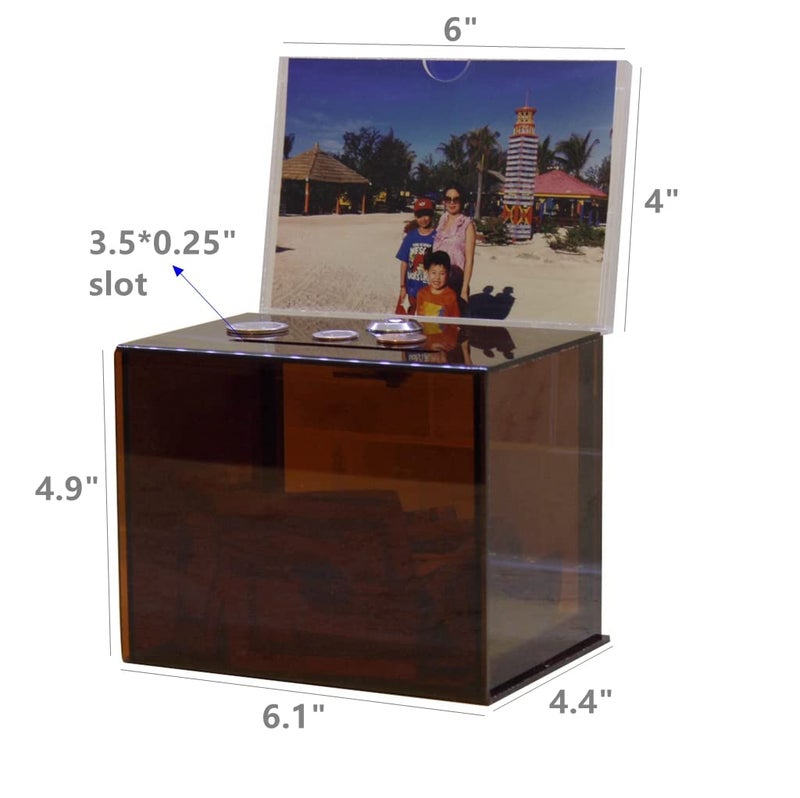 FixtureDisplays® 6.1" x 8.9" x 4.4" Acrylic Ballot Box with Lock, 6 x 4 Sign Holder - Amber 19215 - Image 5
