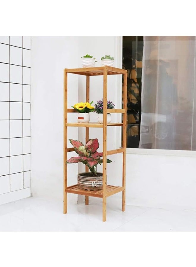 وحدة تخزين رف الخيزران، رف تخزين من 4 طبقات، وحدة رفوف قائمة بذاتها، حامل زاوية قابل للتعديل، حامل عرض زهرة النبات لغرفة المعيشة، الشرفة، المدخل، الحمام، المطبخ - Image 5