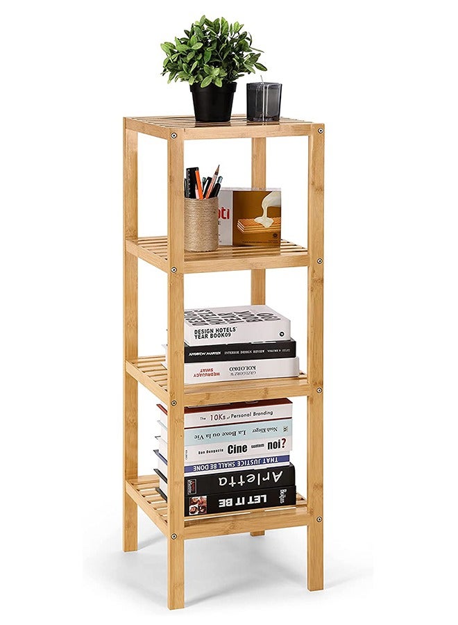 وحدة تخزين رف الخيزران، رف تخزين من 4 طبقات، وحدة رفوف قائمة بذاتها، حامل زاوية قابل للتعديل، حامل عرض زهرة النبات لغرفة المعيشة، الشرفة، المدخل، الحمام، المطبخ - Image 1