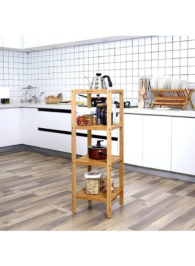 وحدة تخزين رف الخيزران، رف تخزين من 4 طبقات، وحدة رفوف قائمة بذاتها، حامل زاوية قابل للتعديل، حامل عرض زهرة النبات لغرفة المعيشة، الشرفة، المدخل، الحمام، المطبخ - Image 4