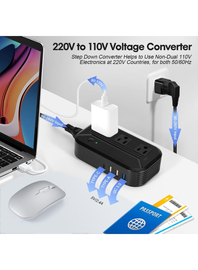 Voltage Converter 2300W International Power Converter Step Down 220V 240V To 110V 120V Travel Adapter Transformer W 4 Usb 3 Ac Outlets 7 Worldwide Plug Adapters Eu Us Au It Uk India South Africa - Image 2