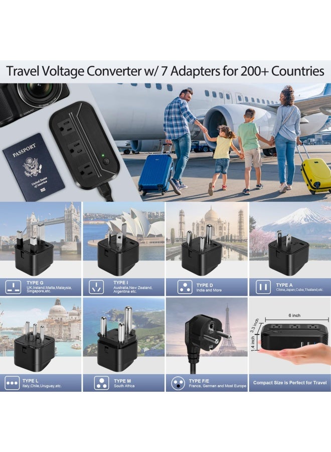 Voltage Converter 2300W International Power Converter Step Down 220V 240V To 110V 120V Travel Adapter Transformer W 4 Usb 3 Ac Outlets 7 Worldwide Plug Adapters Eu Us Au It Uk India South Africa - Image 5
