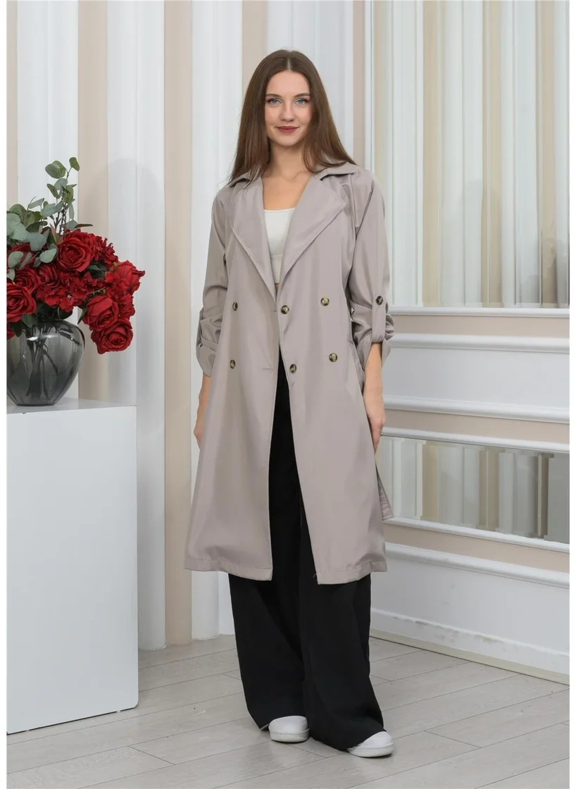 Nuseel New Season Oversize Long Trench Coat Stone