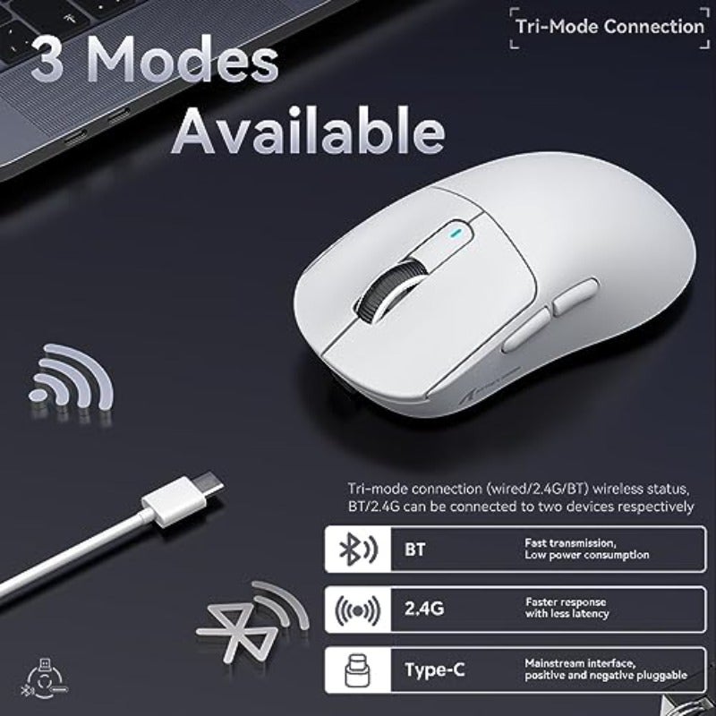 ATTACK SHARK X3 49g Ultralight Mouse PixArt PAW3395 Gaming Sensor BT 2.4G Wireless Wired Gaming Mouse 26000 DPI 200 Hours Battery Office Mice for Win11 Xbox PS Mac White - Image 4