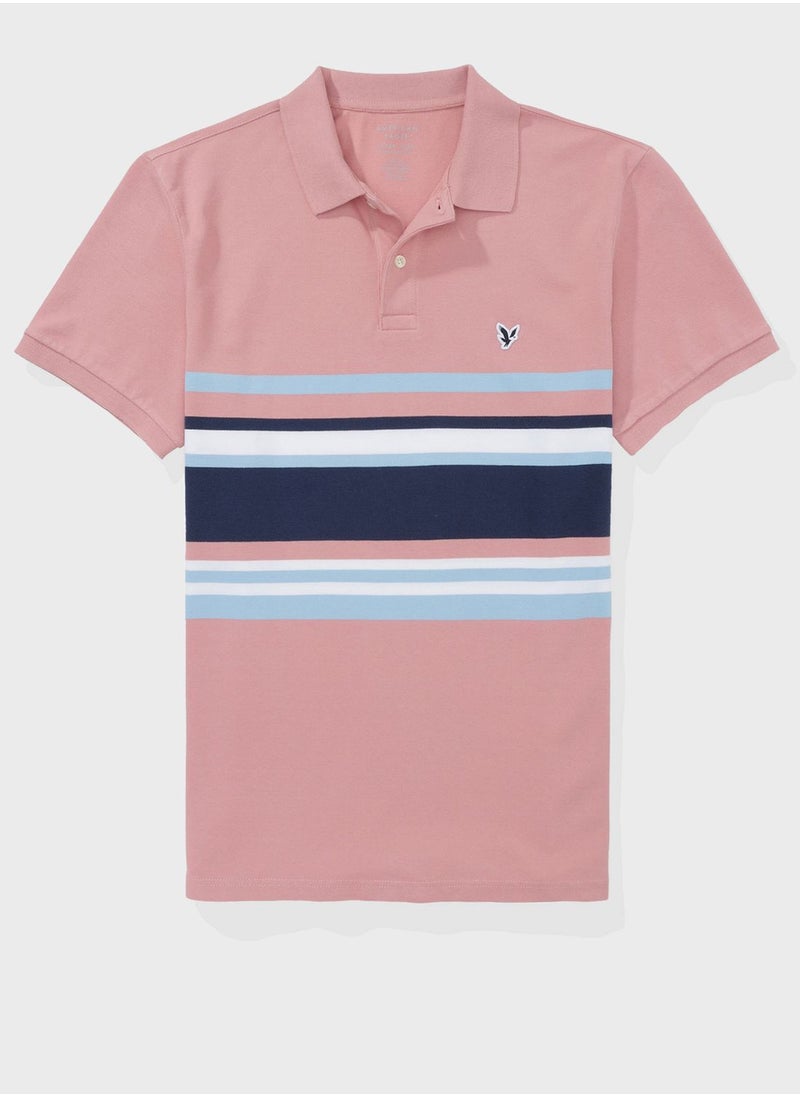 American Eagle - Striped Logo Print  Polo - Image 1