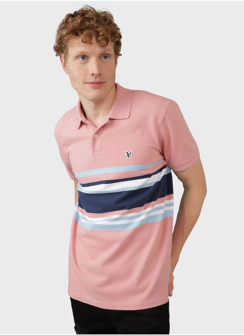American Eagle - Striped Logo Print  Polo - Image 1