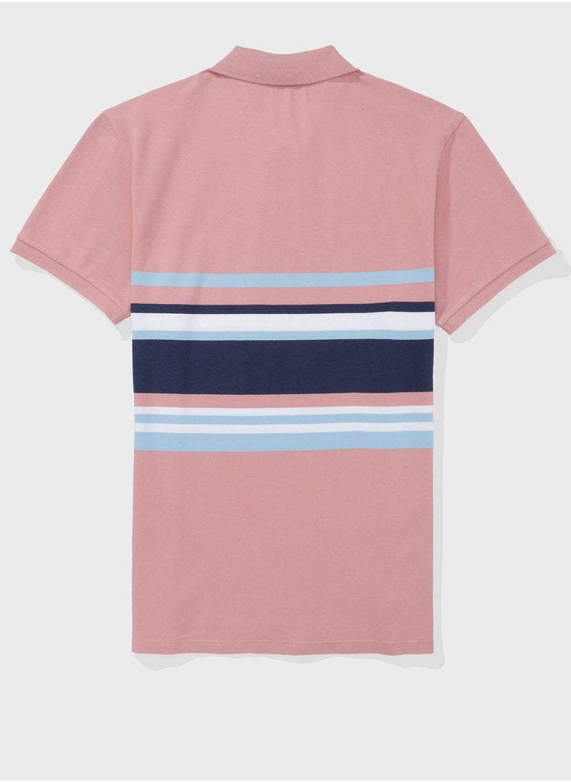 American Eagle - Striped Logo Print  Polo - Image 1
