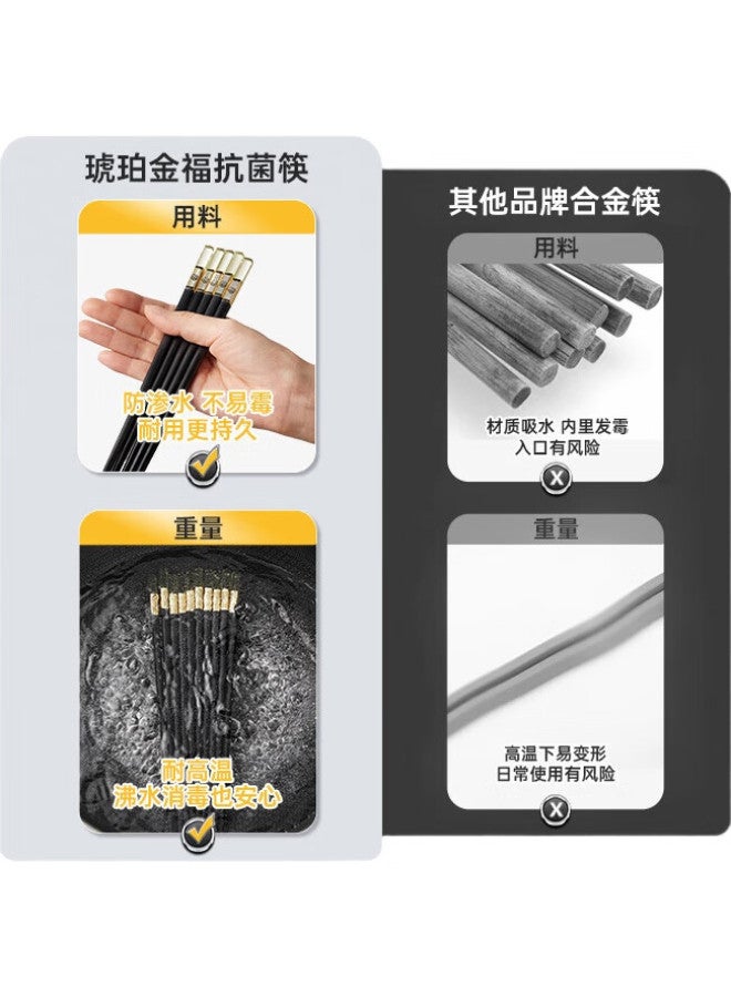 COOKER KING Chuidahuang Antibacterial Chopsticks 5 Pairs, Mold-Resistant Non-Slip Heat-Resistant Household Long Chopsticks Public Chopsticks Tableware Set, Jinfu Antibacterial Chopsticks - Image 3