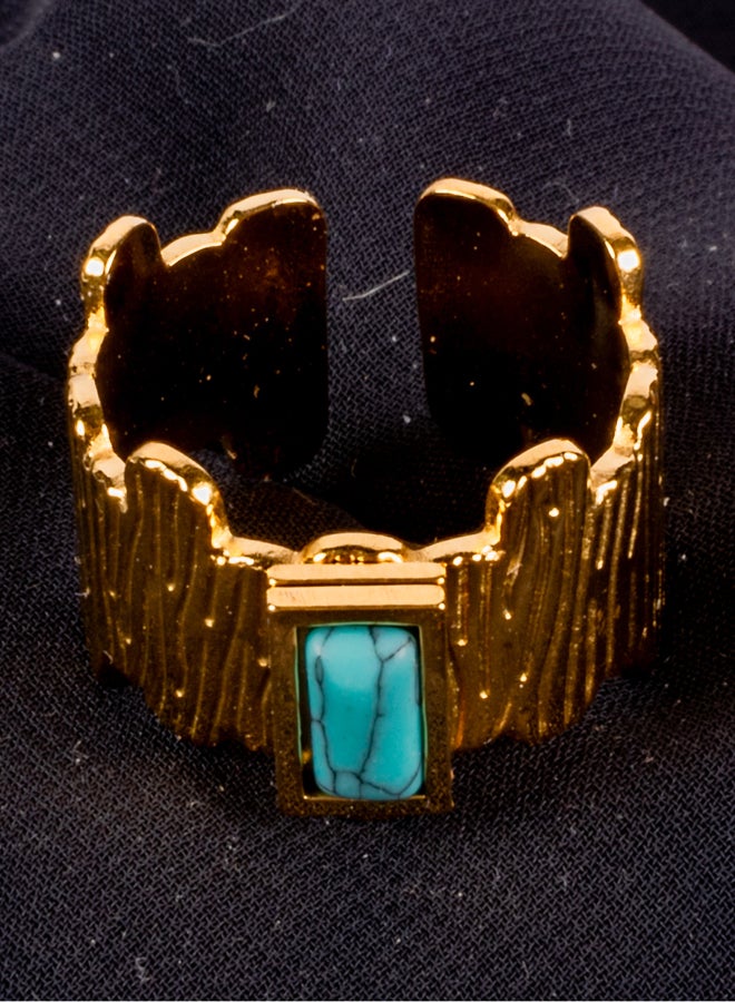 The Black Pearl Accessories Golden Stainless Steel Ring With Turquoise Stone - Image 1