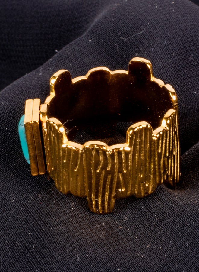 The Black Pearl Accessories Golden Stainless Steel Ring With Turquoise Stone - Image 3