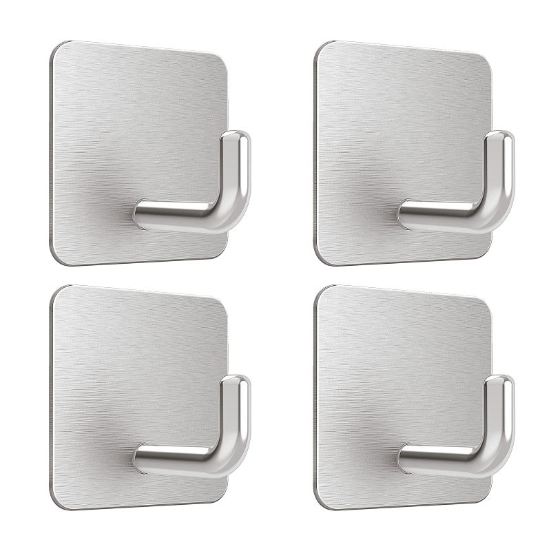 VISV Adhesive Hooks Metal Shower Wall Stick on Hooks Waterproof 2 Extra Adhesive Strips Silver 4 Pcs