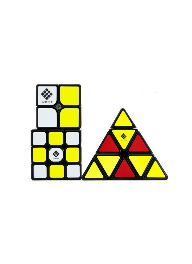 Cubelelo Drift 2x2, 3x3 & Pyraminx Combo (Black) | Stickered Speed Cubes Set | Smooth Turning & Durable | Ideal for Beginner & Intermediate Cubers for Kids & Adults