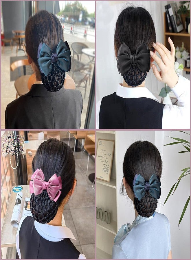 Elandy Women Ribbon Bowknot Hair Snood Net Barrette Clips Bun Cover Hairnet French Bow Hair Accessories for Bank Clerk Air Hostess (Black) - Image 5