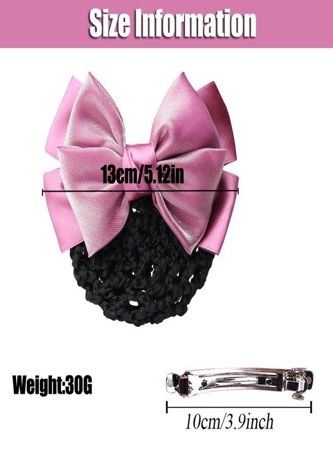 Elandy Women Ribbon Bowknot Hair Snood Net Barrette Clips Bun Cover Hairnet French Bow Hair Accessories for Bank Clerk Air Hostess (Black) - Image 2