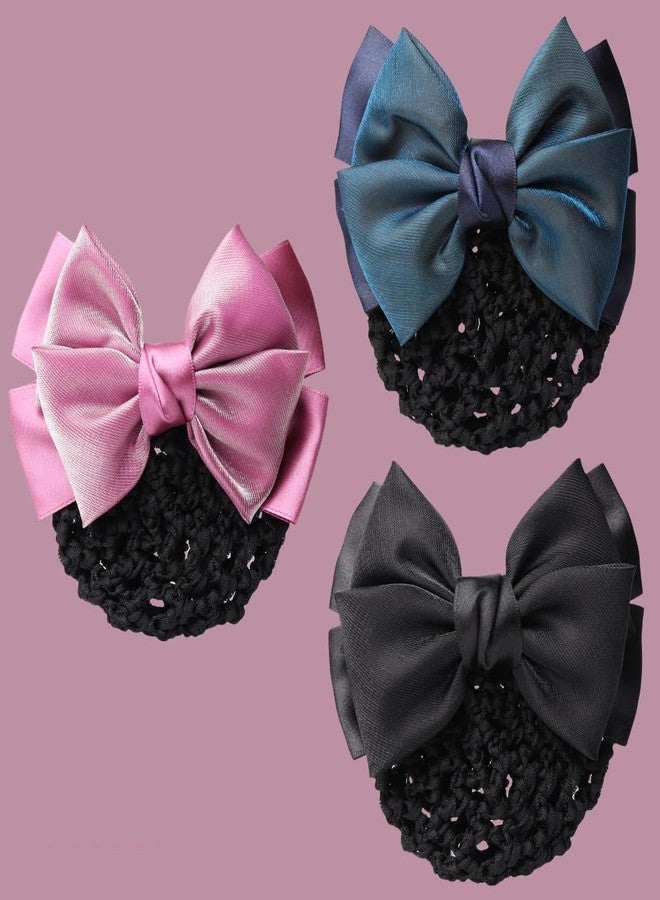 Elandy Women Ribbon Bowknot Hair Snood Net Barrette Clips Bun Cover Hairnet French Bow Hair Accessories for Bank Clerk Air Hostess (Black) - Image 3
