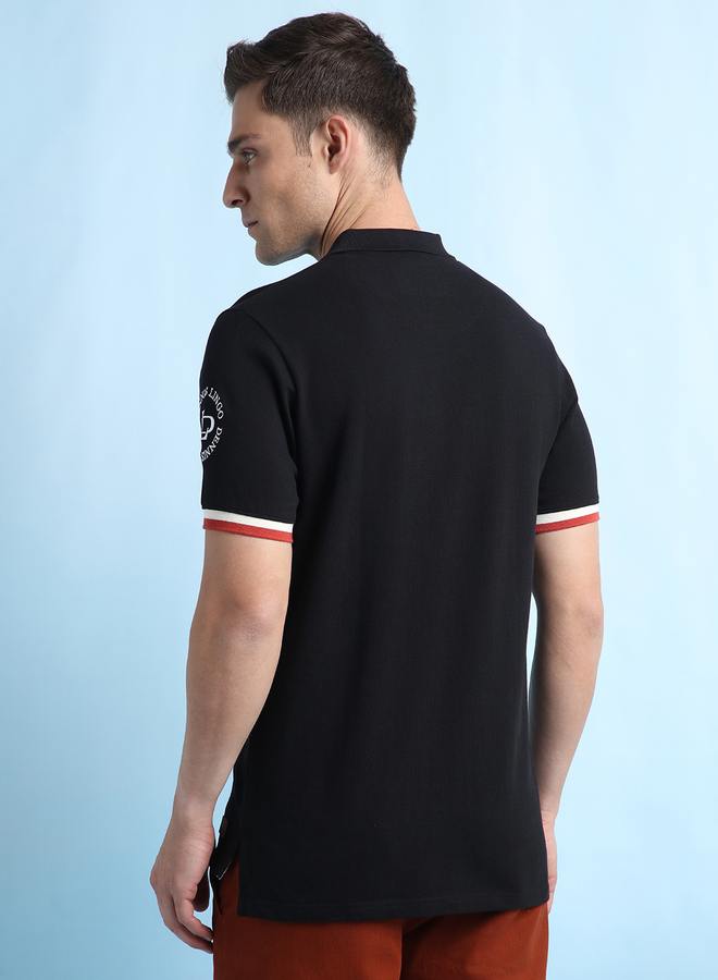 Dennis Lingo Men's Black Pique Solid Pattern Regular Fit T-Shirt  - Image 5