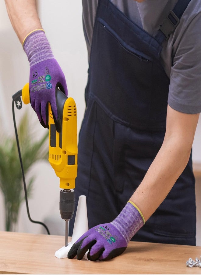 KAYGO Safety Work Gloves MicroFoam Nitrile Coated, 3 Pairs KG18NB,Seamless Knit Nylon Glove for Men and Women, Ideal for Automotive,Warehouse,Construction (Medium,Purple) - Image 4