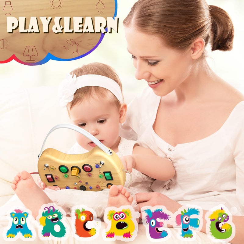 UdoUto Montessori Wooden Busy Board for Toddlers with LED Light Lights & Switches,Portable Activity Board for Car & Airplane Travel Toys, Christmas & Birthday Gift for 1-3 Year Old Boys & Girls - Image 3