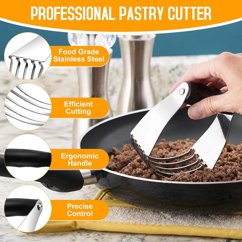 ATPWONZ Wooden Rolling Pins for Baking, Small Dough Roller with Handle, Stainless Steel Pastry Blender Set with Pizza Dough Roller Docker, Pastry Cutter, Dough Cutter, Baking Mat, for Home Kitchen Cooking - Image 5