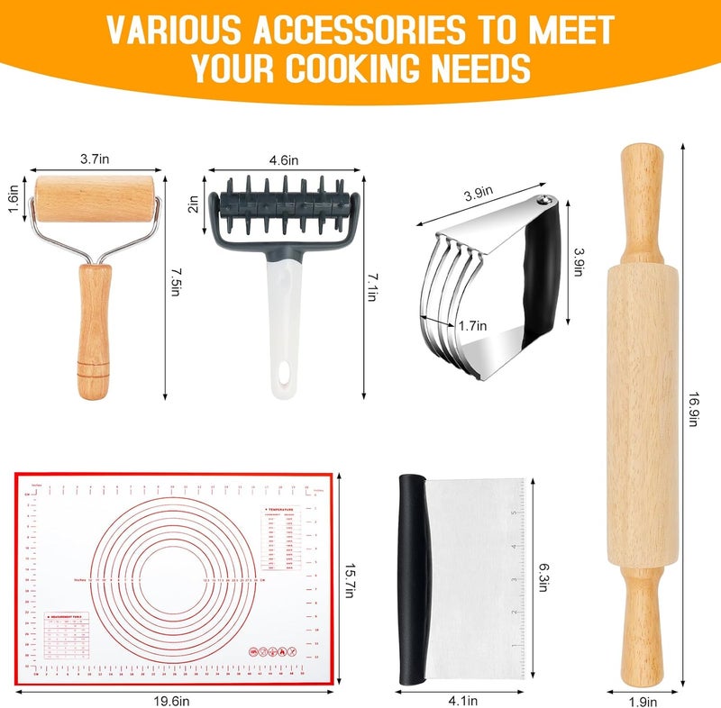 ATPWONZ Wooden Rolling Pins for Baking, Small Dough Roller with Handle, Stainless Steel Pastry Blender Set with Pizza Dough Roller Docker, Pastry Cutter, Dough Cutter, Baking Mat, for Home Kitchen Cooking - Image 2