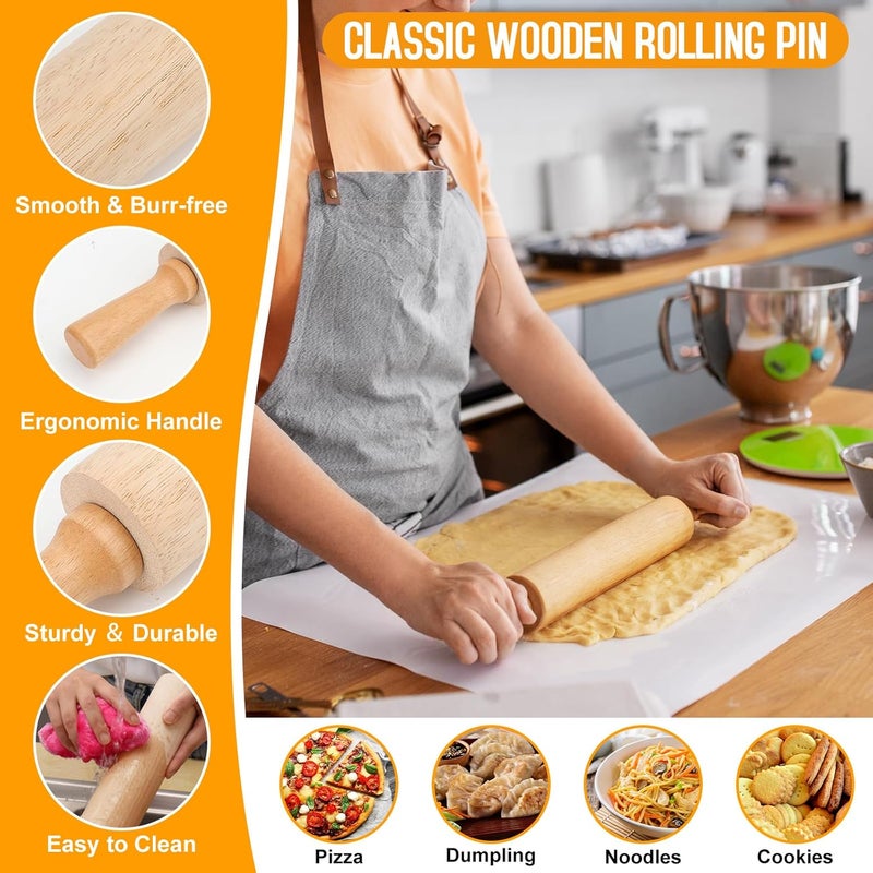 ATPWONZ Wooden Rolling Pins for Baking, Small Dough Roller with Handle, Stainless Steel Pastry Blender Set with Pizza Dough Roller Docker, Pastry Cutter, Dough Cutter, Baking Mat, for Home Kitchen Cooking - Image 3