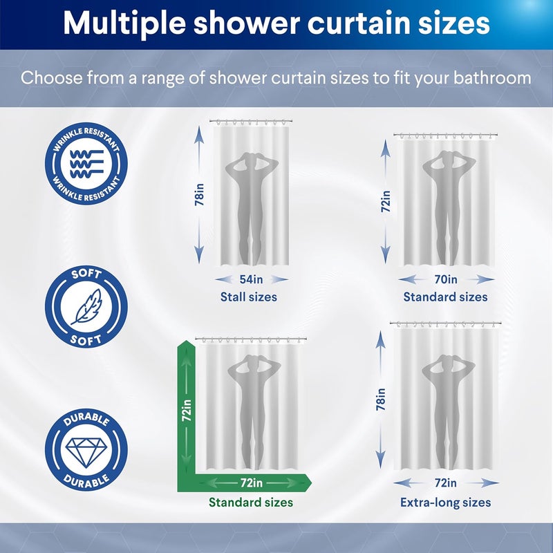 Clorox 2-in-1 Bathroom Shower Curtain Liner w Metal Hooks, Durable Fabric, Weighted Magnets for Bath Water Control, Washable Premium Quality, Modern - 72" x 72" White - Image 4
