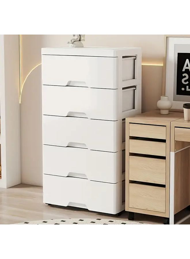 5 Drawer White Plastic Storage Cabinet Organizer Stackable Bedroom Office Closet - Image 2