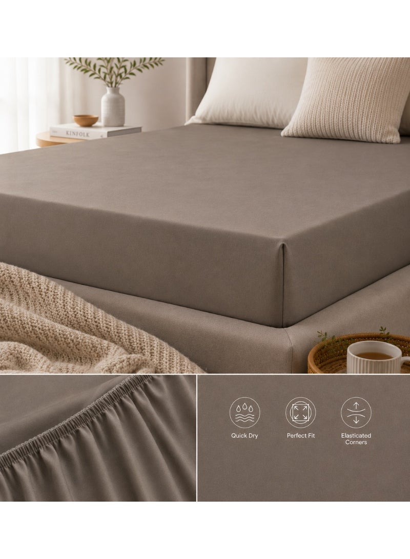 Home auraa 1-Piece Essential Microfiber Fitted Sheet Solid,Color:Taupe, Queen (160 x 200 + 30 cm),Design Soft Fabric Deep Pocket Elastic Edge Bed Linen - Image 4