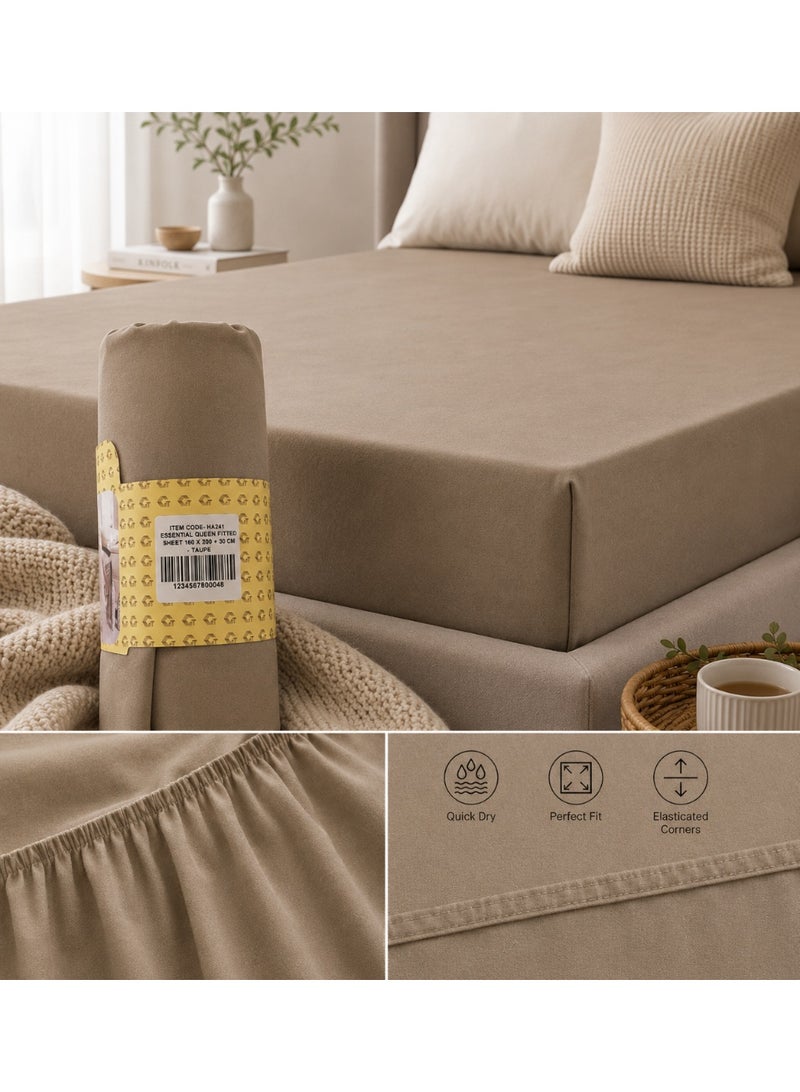 Home auraa 1-Piece Essential Microfiber Fitted Sheet Solid,Color:Taupe, Queen (160 x 200 + 30 cm),Design Soft Fabric Deep Pocket Elastic Edge Bed Linen - Image 2