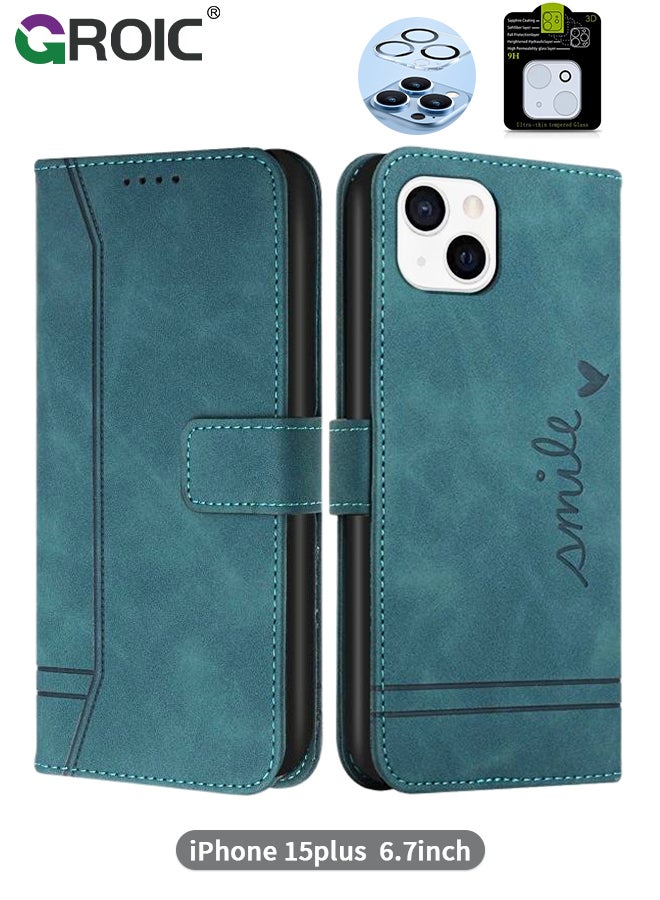 GROIC Case for iPhone 15 Plus 6.7 Inch Wallet Case with 1 Pack Camera Lens Protector, PU Leather Flip Folio Case with Card Holders, Kickstand Function Shockproof Shell for iPhone 15 Plus  - Image 1