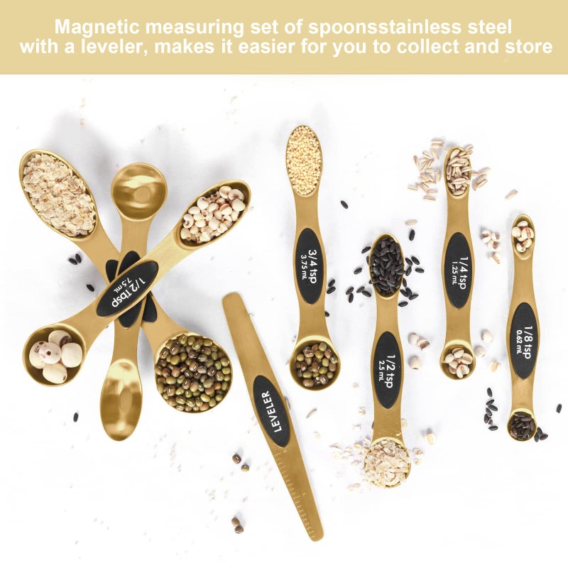 BIDFUL Magnetic Measuring Spoons Set Stainless Steel with Leveler-9pcs Stackable Measuring Cups for Baking-Measuring Cups and Spoon Set Kitchen Gadgets Apartment Essentials Fits in Spice Jars - Image 3