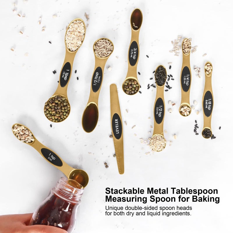 BIDFUL Magnetic Measuring Spoons Set Stainless Steel with Leveler-9pcs Stackable Measuring Cups for Baking-Measuring Cups and Spoon Set Kitchen Gadgets Apartment Essentials Fits in Spice Jars - Image 5