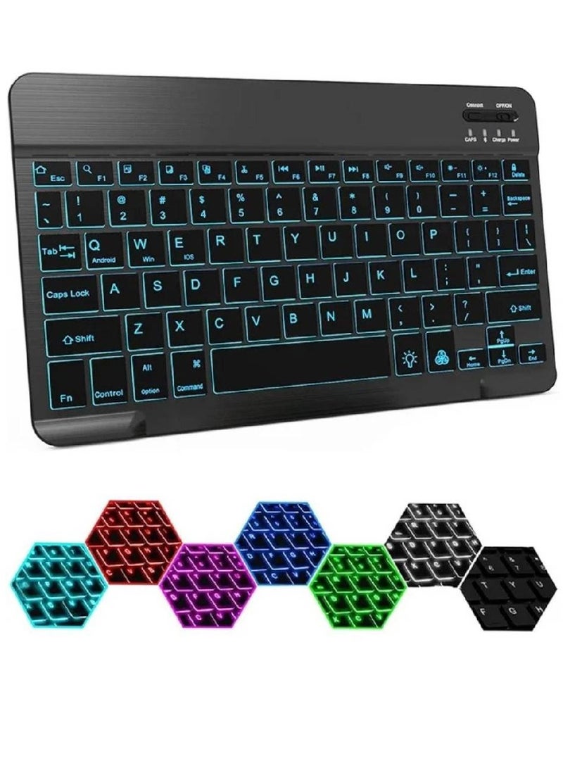 ZOOMEE 10-Inch Ultrathin Wireless Bluetooth Backlight Keyboard, [7 Color Backlit] Rechargeable Keyboard Compatible with iPad Samsung Tablet, iPhone Smartphone, iOS, Android Tablets Phone, Black - Image 1