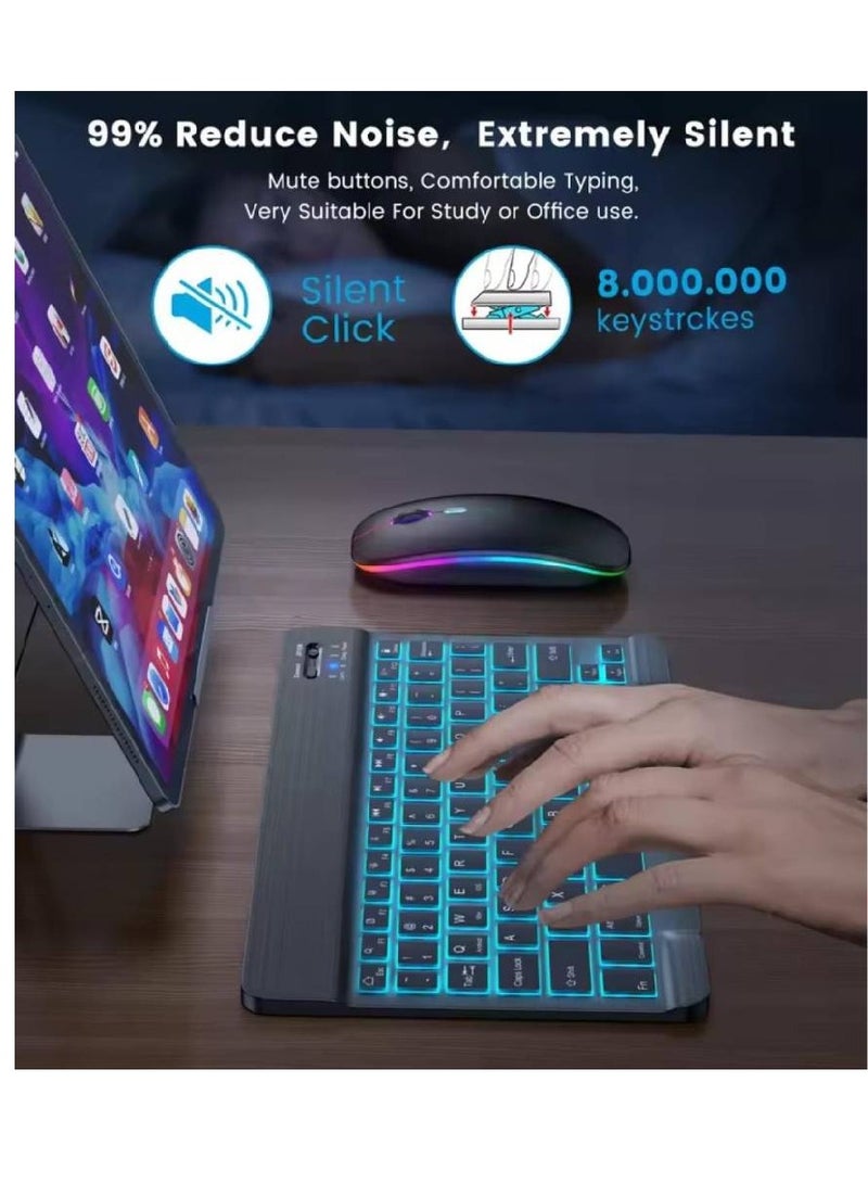 ZOOMEE 10-Inch Ultrathin Wireless Bluetooth Backlight Keyboard, [7 Color Backlit] Rechargeable Keyboard Compatible with iPad Samsung Tablet, iPhone Smartphone, iOS, Android Tablets Phone, Black - Image 3