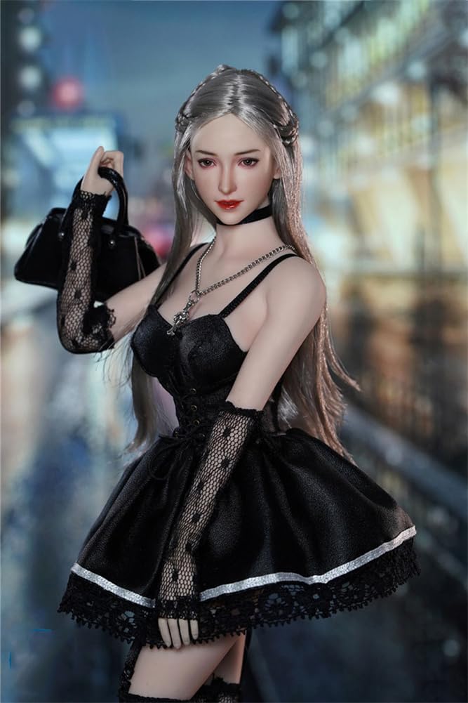 RoofWorld 1/6 Scale Female Head Sculpt,12inch Figure Doll Accessories Asian Woman Transplant Hair PVC Woman Soldier Head Carving Model Fit 12'' Miniature Action Figure Body - Image 4