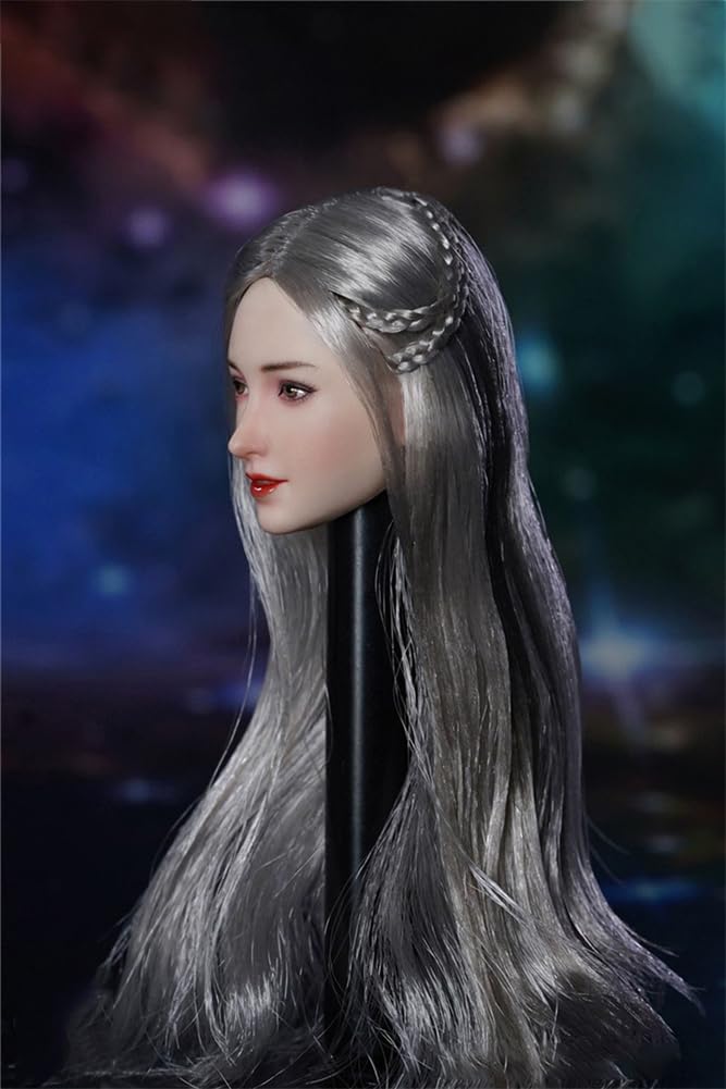 RoofWorld 1/6 Scale Female Head Sculpt,12inch Figure Doll Accessories Asian Woman Transplant Hair PVC Woman Soldier Head Carving Model Fit 12'' Miniature Action Figure Body - Image 3