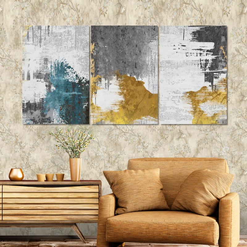 ماركتنا ثلاث لوحات قماشية مودرن بتصميم تجريدي مع برواز مجوف مقاس (150×70) ثلاث قطع - Image 1