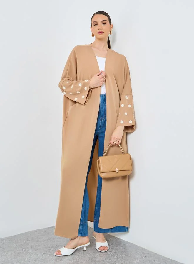 Take Two Take Two Embroidery Sleeve Open Front Abaya