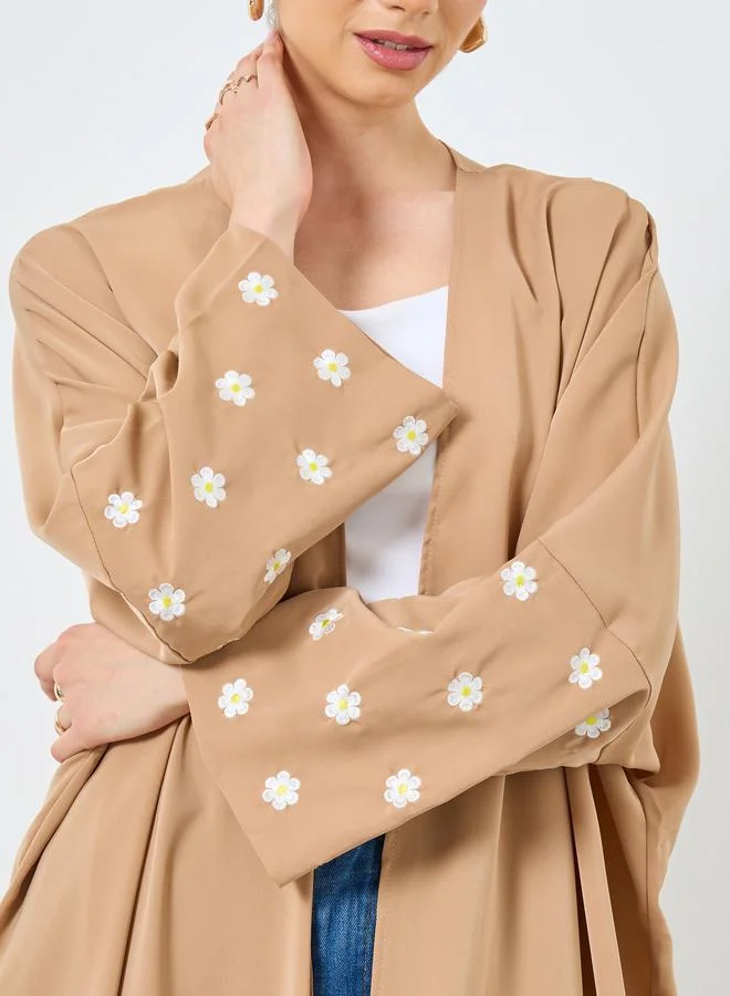 Take Two Take Two Embroidery Sleeve Open Front Abaya