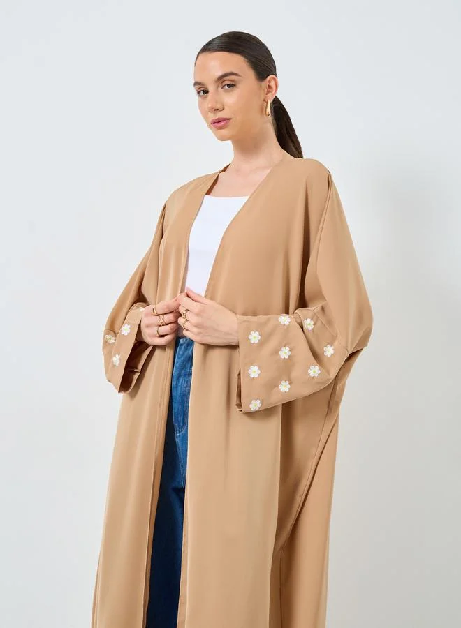 Take Two Take Two Embroidery Sleeve Open Front Abaya